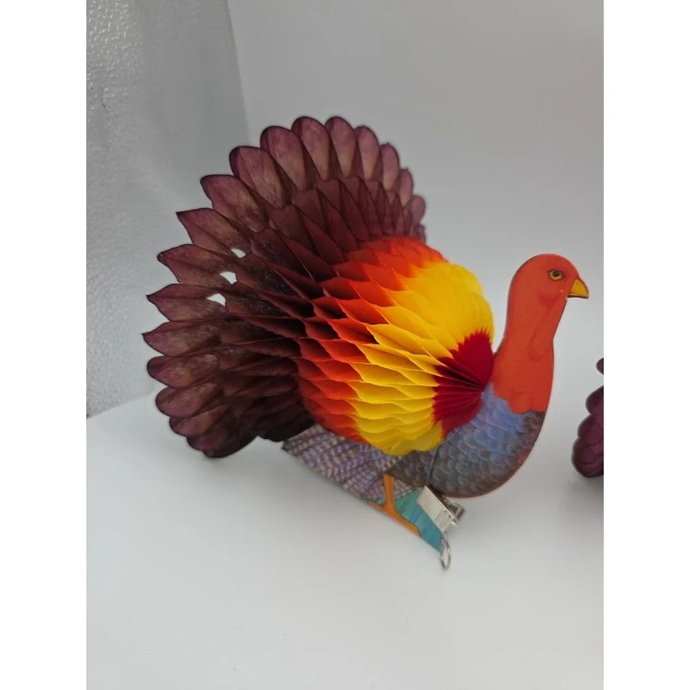 Vintage Honeycomb Paper Turkey Thanksgiving Decorations Set of 4 Multi-Color